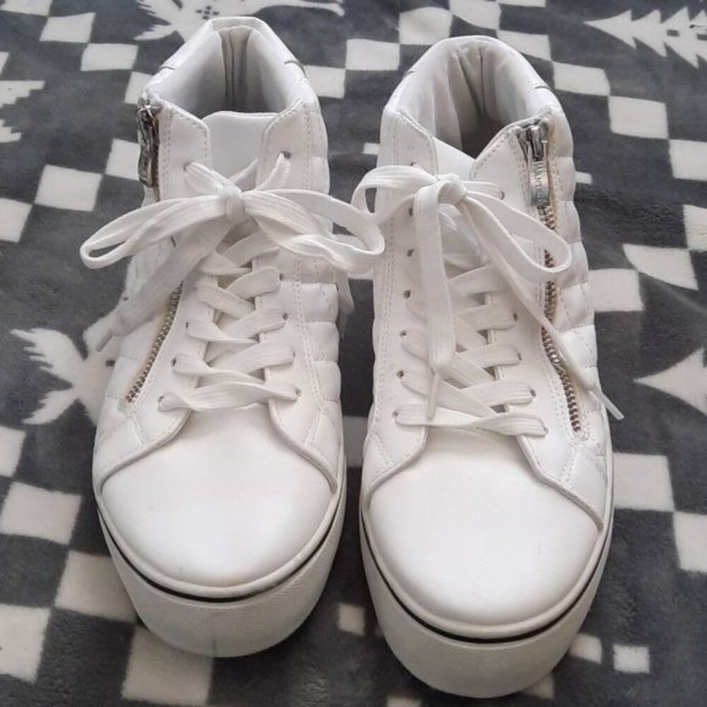 Wanted HudsonWhite Faux Leather Lace Up Faux Zipper High Top Sneakers  Size 8.5